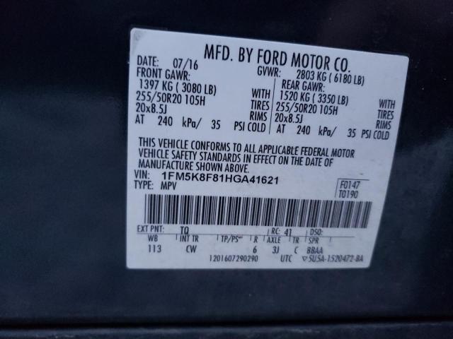 1FM5K8F81HGA41621 | 2017 FORD EXPLORER L