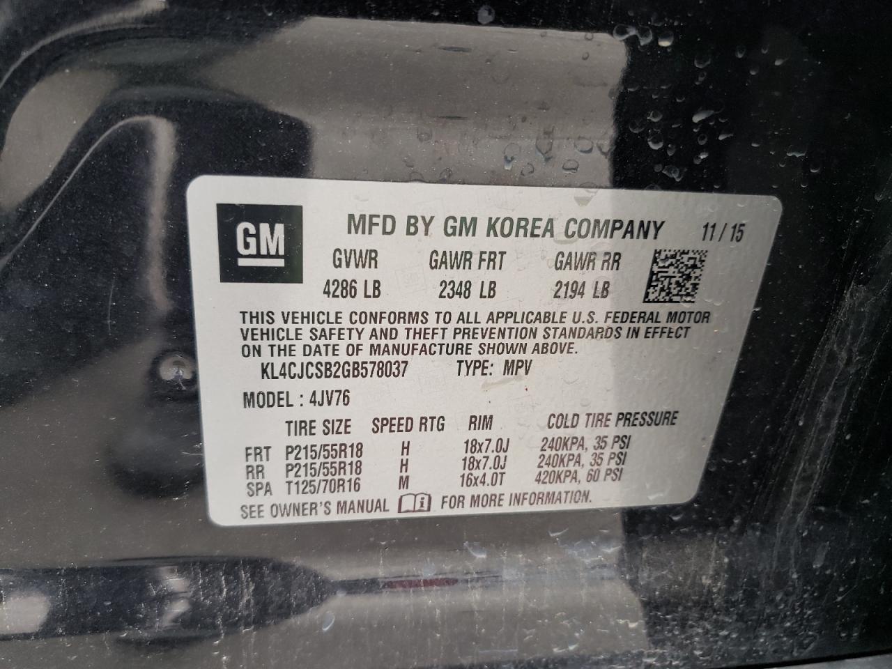 KL4CJCSB2GB578037 2016 Buick Encore