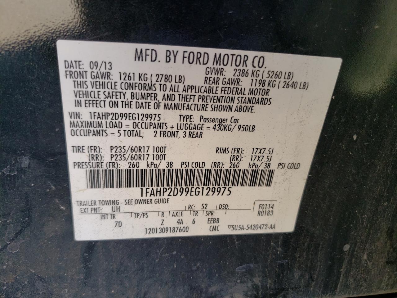 1FAHP2D99EG129975 2014 Ford Taurus Se