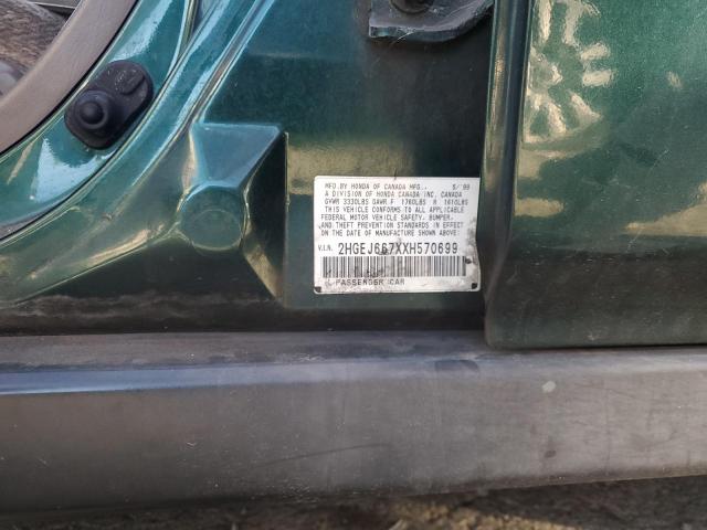 1999 Honda Civic Lx VIN: 2HGEJ667XXH570699 Lot: 78352533