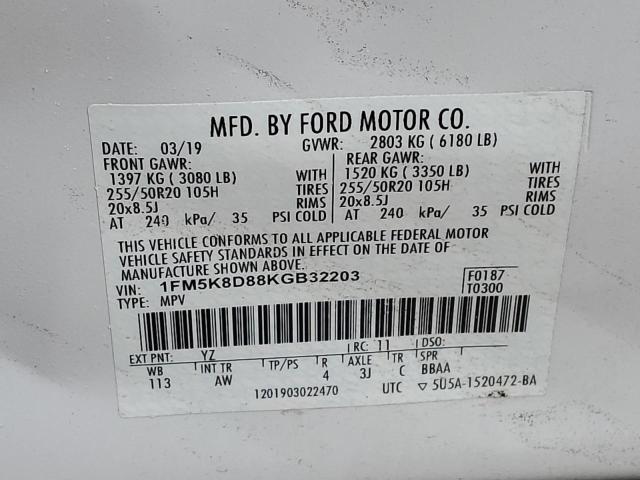 VIN 1FM5K8D88KGB32203 2019 Ford Explorer, Xlt no.12