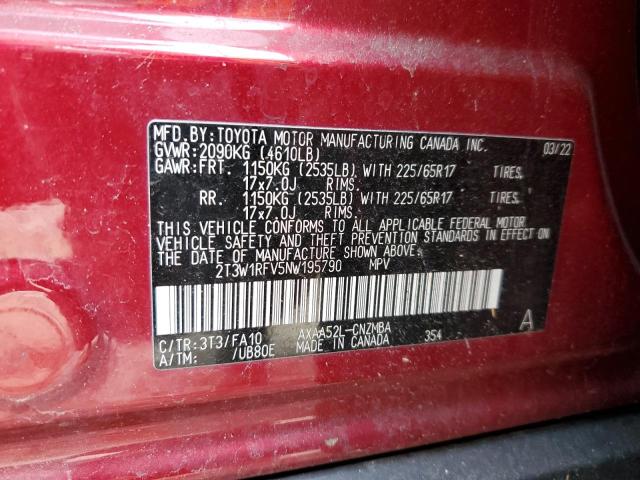 2T3W1RFV5NW195790 | 2022 TOYOTA RAV4 XLE