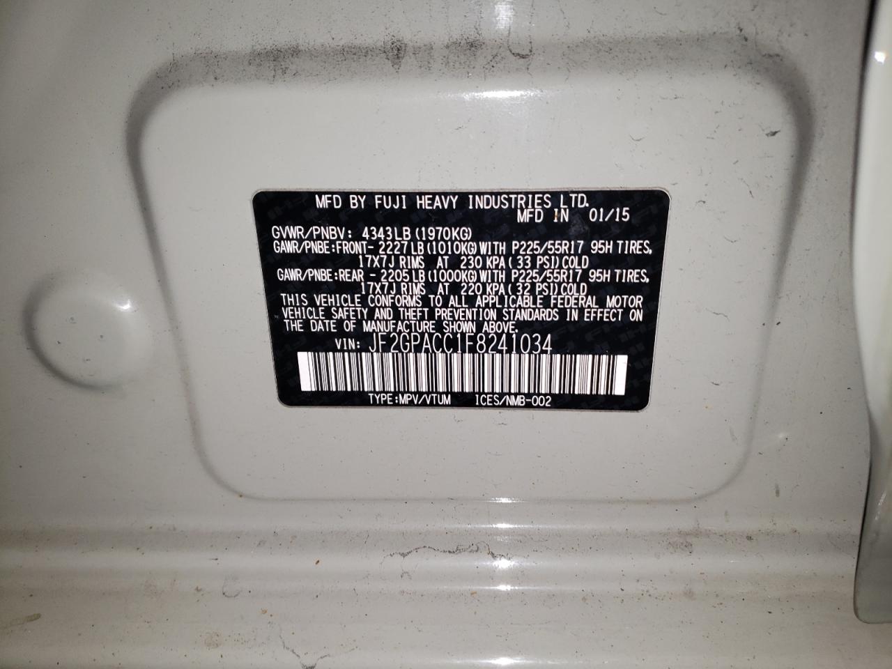 JF2GPACC1F8241034 2015 Subaru Xv Crosstrek 2.0 Premium