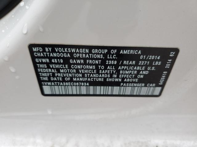 1VWAT7A38EC067834 | 2014 VOLKSWAGEN PASSAT S