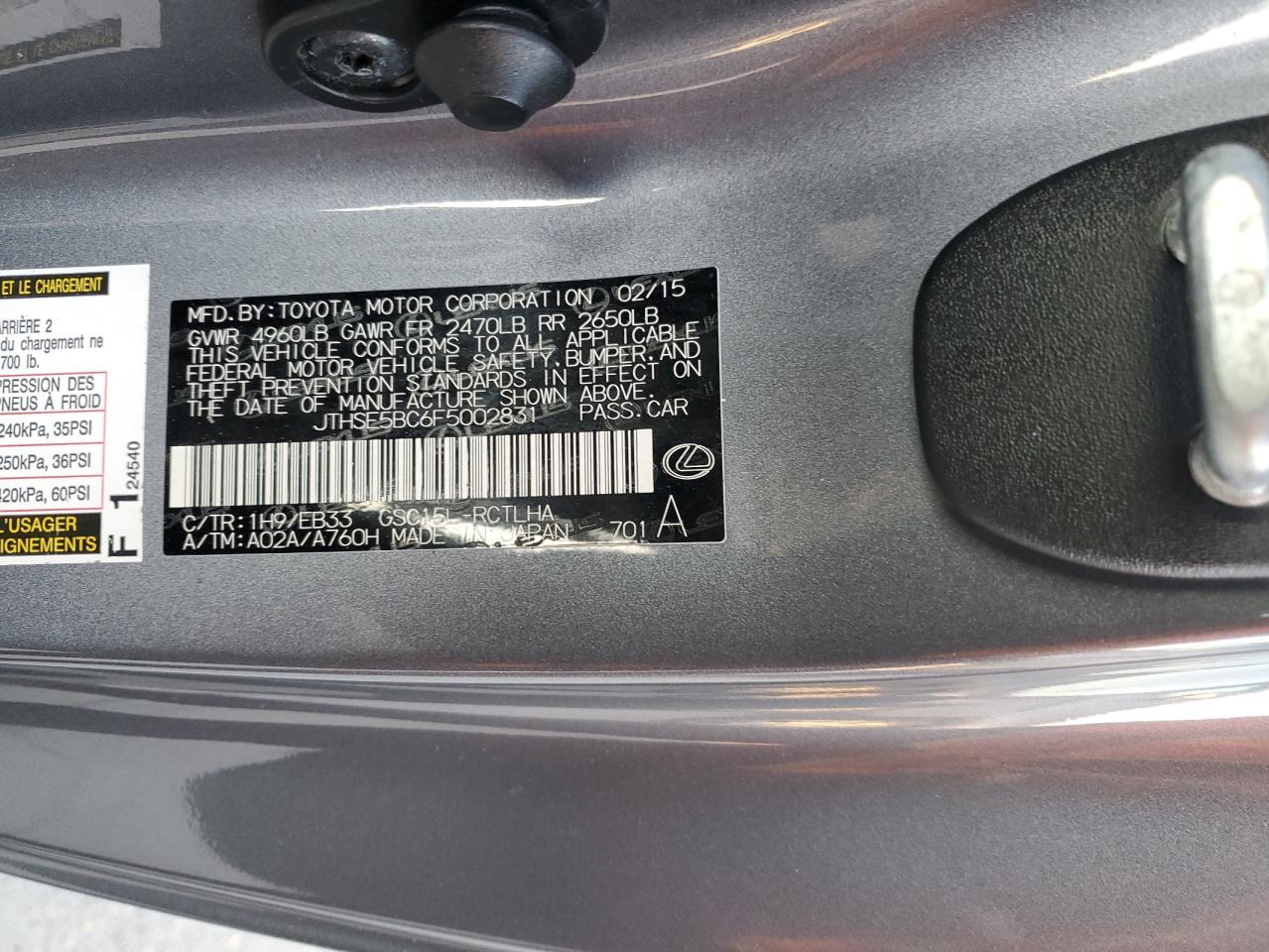 JTHSE5BC6F5002831 2015 Lexus Rc 350 JTHSE5BC6F5002831 2015 Lexus Rc 350