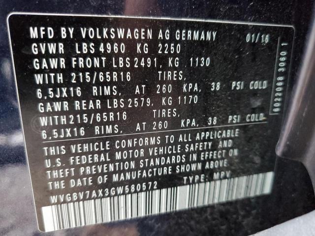 WVGBV7AX3GW580572 | 2016 VOLKSWAGEN TIGUAN S