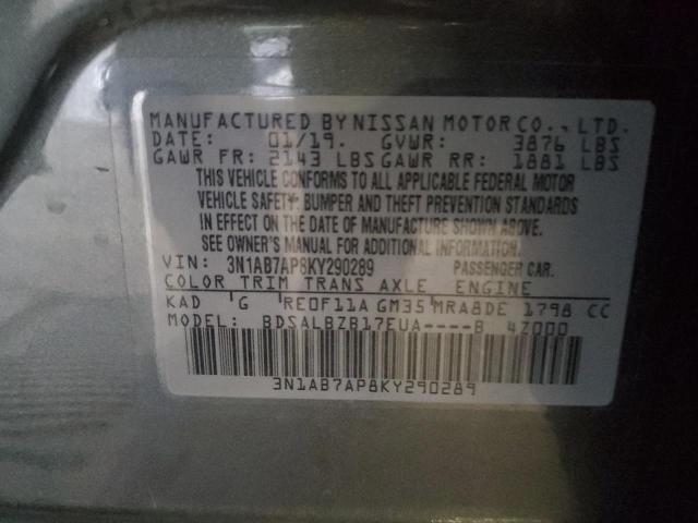 3N1AB7AP8KY290289 | 2019 NISSAN SENTRA S