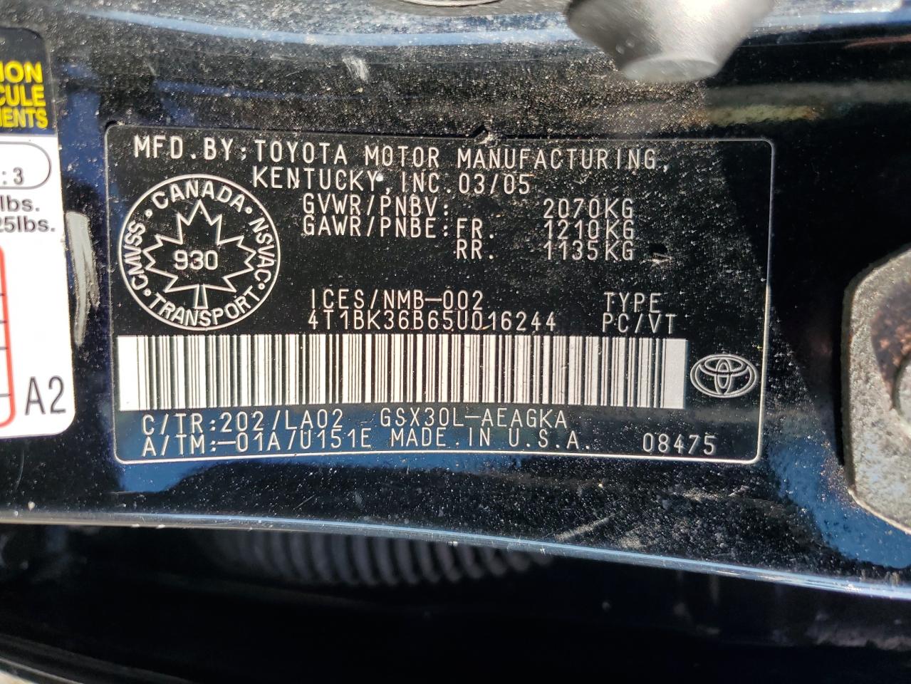 4T1BK36B65U016244 2005 Toyota Avalon Xl