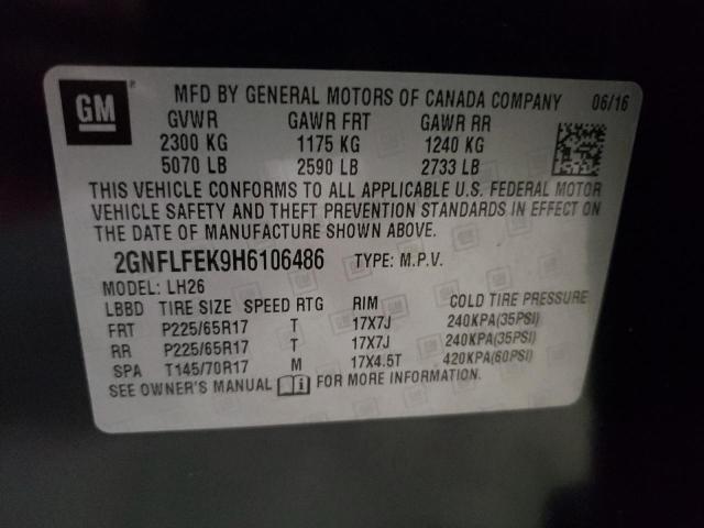 2GNFLFEK9H6106486 | 2017 CHEVROLET EQUINOX LT