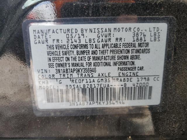 3N1AB7AP9KY356946 | 2019 NISSAN SENTRA S