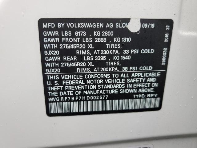 WVGRF7BP7HD002577 | 2017 VOLKSWAGEN TOUAREG WO