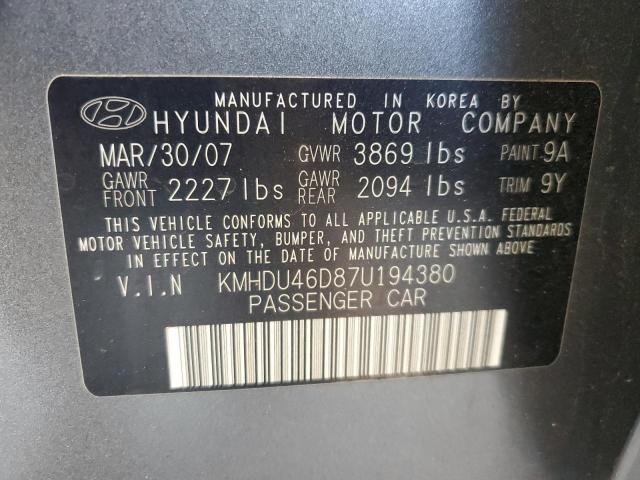 KMHDU46D87U194380 | 2007 Hyundai elantra gls