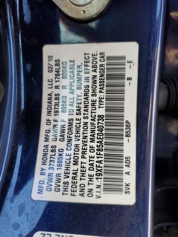 2010 Honda Civic Ex VIN: 19XFA1F85AE040738 Lot: 80146153