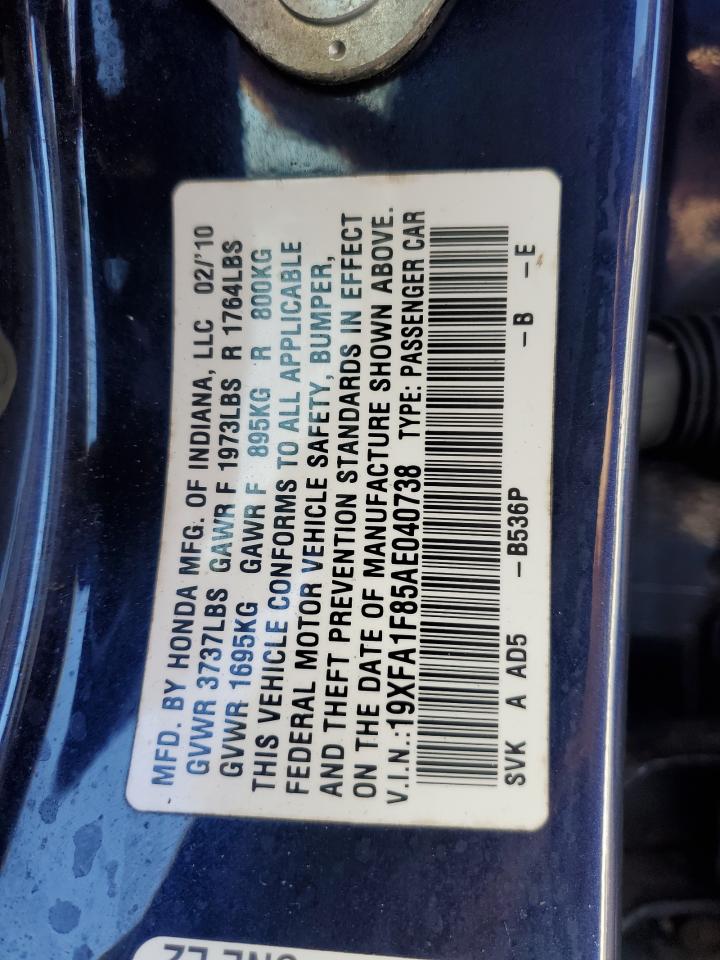 19XFA1F85AE040738 2010 Honda Civic Ex