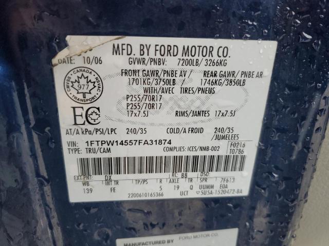 1FTPW14557FA31874 | 2007 Ford f150 supercrew