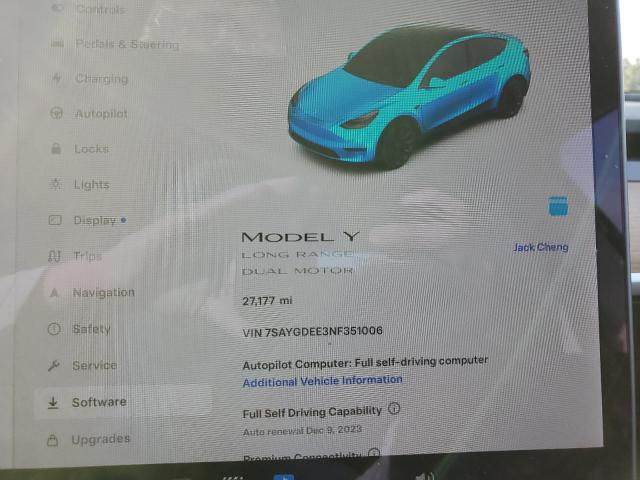 7SAYGDEE3NF351006 | 2022 TESLA MODEL Y