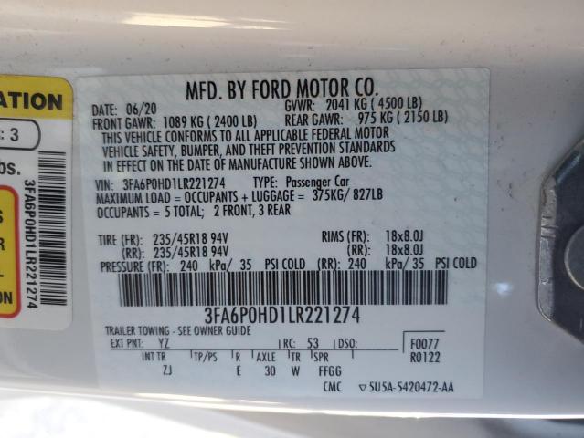 3FA6P0HD1LR221274 2020 FORD FUSION - Image 13