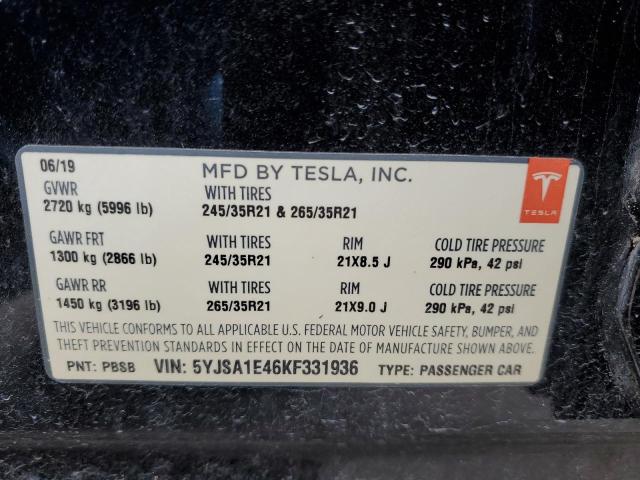 5YJSA1E46KF331936 | 2019 TESLA MODEL S