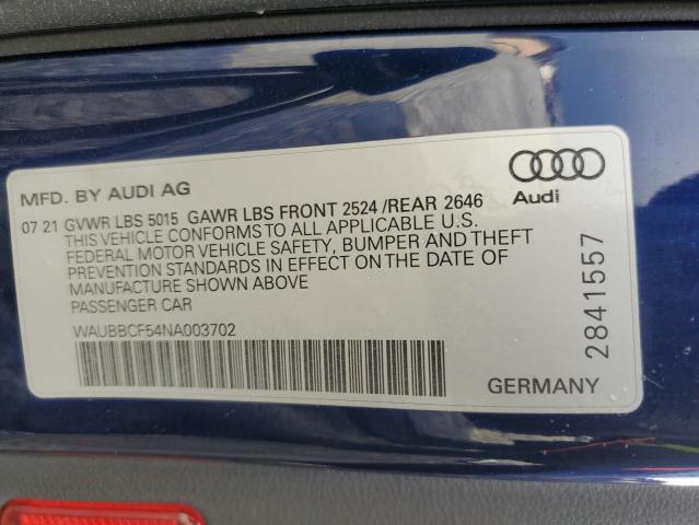 2022 AUDI A5 PRESTIG WAUBBCF54NA003702
