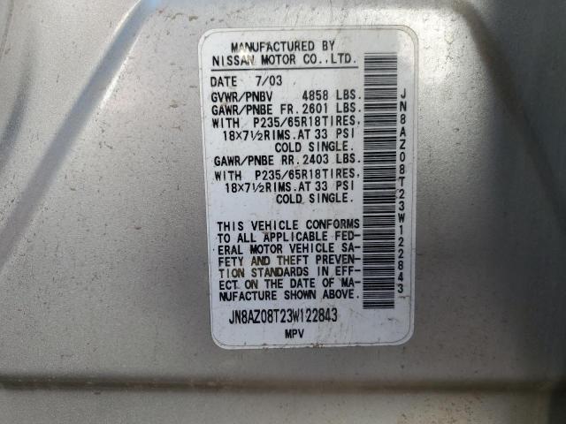 2003 Nissan Murano Sl VIN: JN8AZ08T23W122843 Lot: 64653773