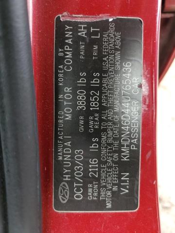 2004 Hyundai Elantra Gls VIN: KMHDN46D44U765436 Lot: 82310323