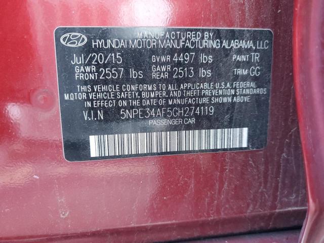 5NPE34AF5GH274119 | 2016 HYUNDAI SONATA SPO