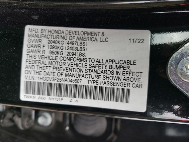 1HGCV3F25NA045687 | 2022 HONDA ACCORD HYB