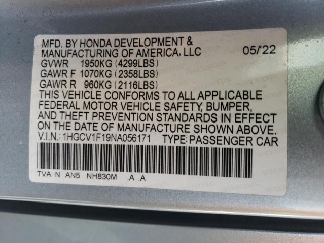 1HGCV1F19NA056171 | 2022 HONDA ACCORD LX