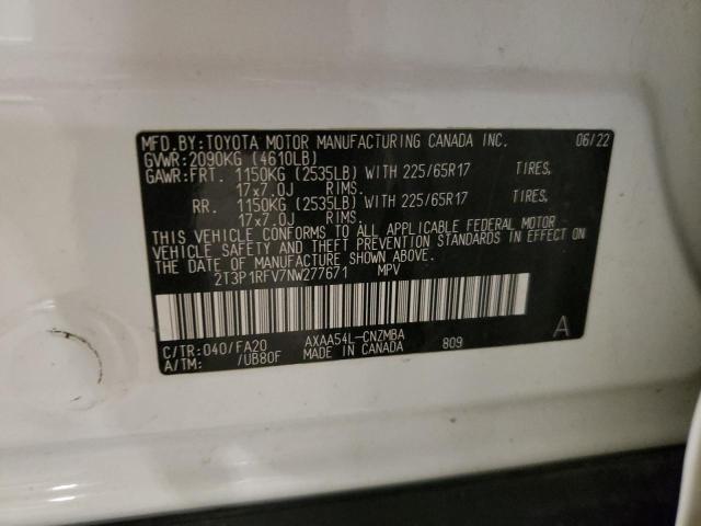 2T3P1RFV7NW277671 | 2022 TOYOTA RAV4 XLE