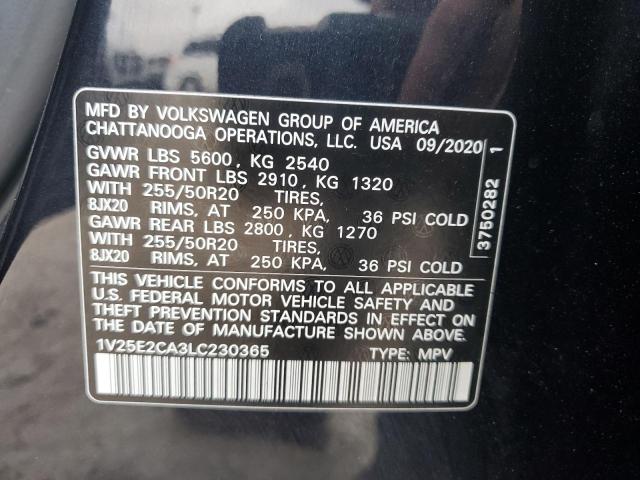 1V25E2CA3LC230365 | 2020 VOLKSWAGEN ATLAS CROS