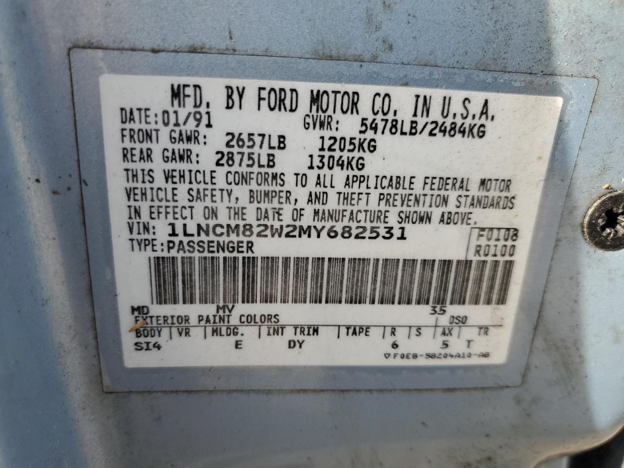 1LNCM82W2MY682531 1991 Lincoln Town Car Signature