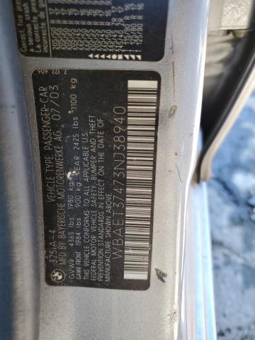 2003 BMW 325 I VIN: WBAET37473NJ38940 Lot: 79277893
