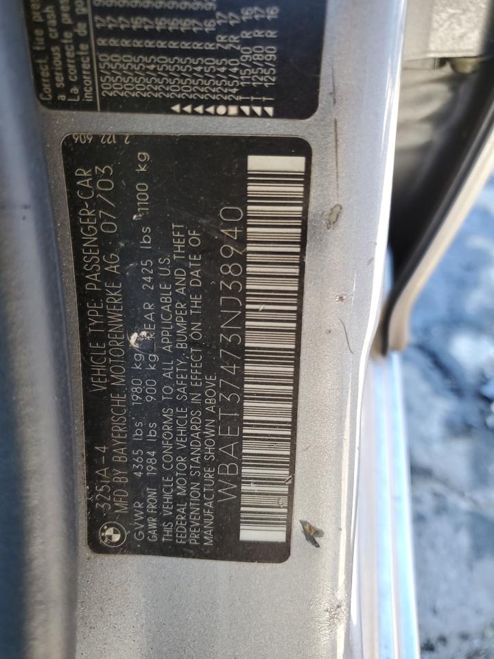 WBAET37473NJ38940 2003 BMW 325 I