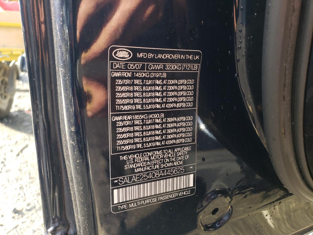 SALAE25408A445625 2008 Land Rover Lr3 Se