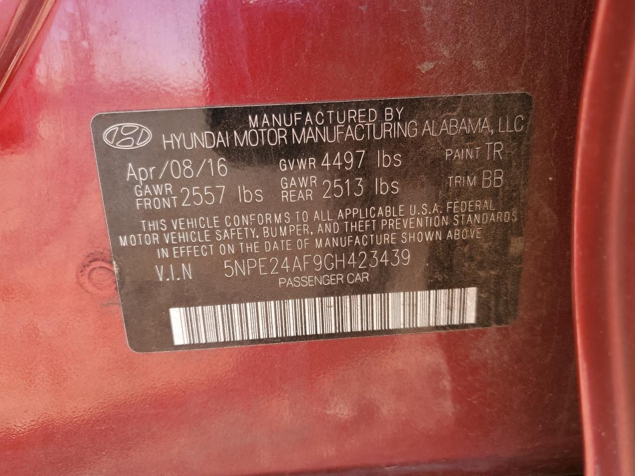 5NPE24AF9GH423439 2016 Hyundai Sonata Se