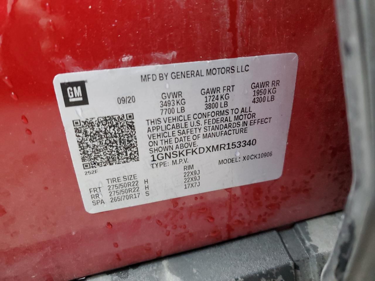 1gnskfkdxmr153340 1GNSKFKDXMR153340 2021 Chevrolet Suburban K1500 Premier