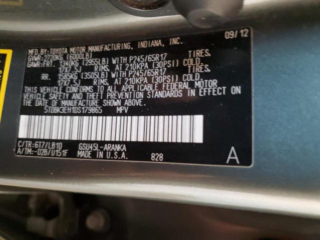 VIN 5TDBK3EH1DS179865 2013 Toyota Highlander, Base no.14