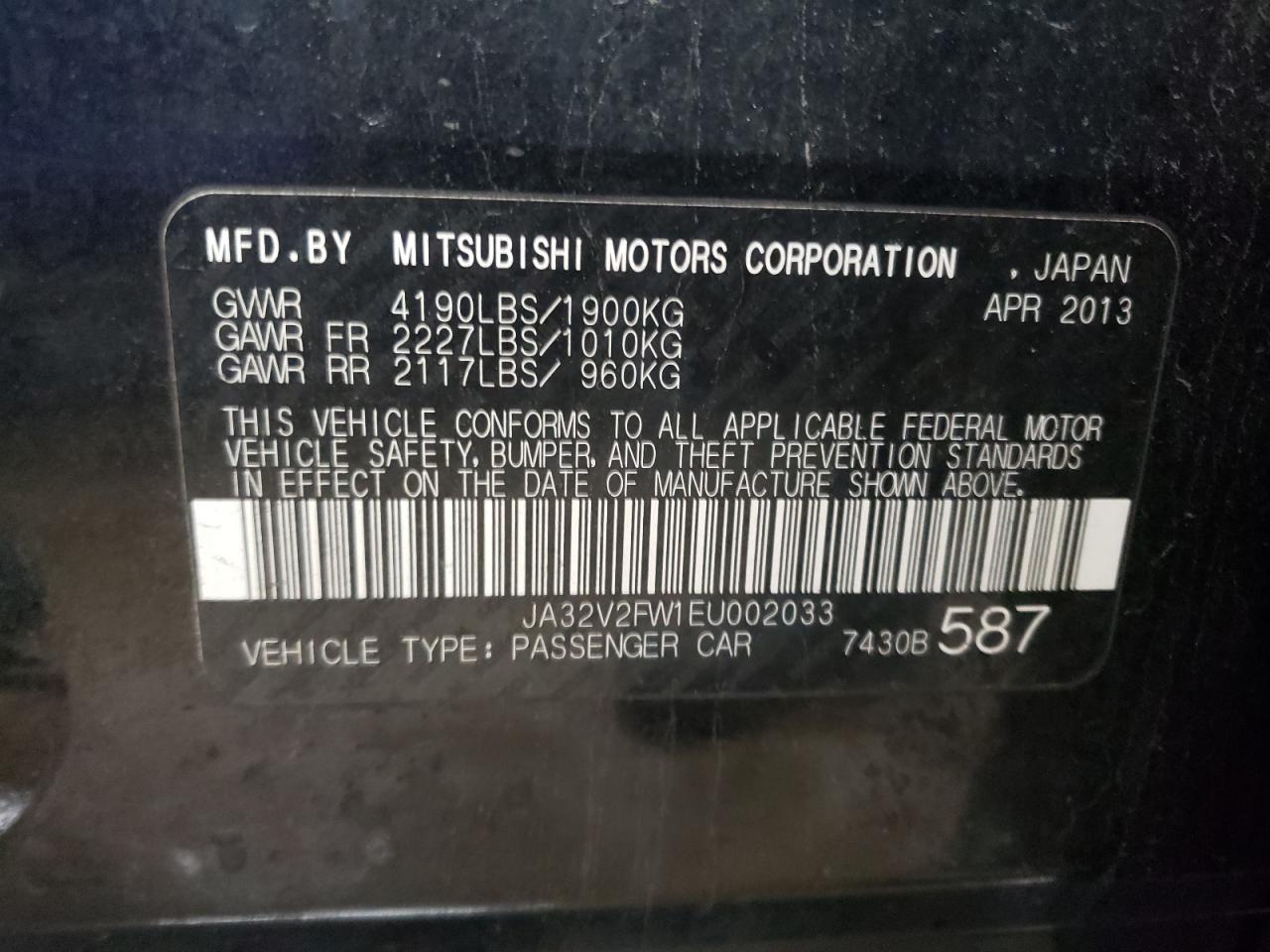 JA32V2FW1EU002033 2014 Mitsubishi Lancer Se