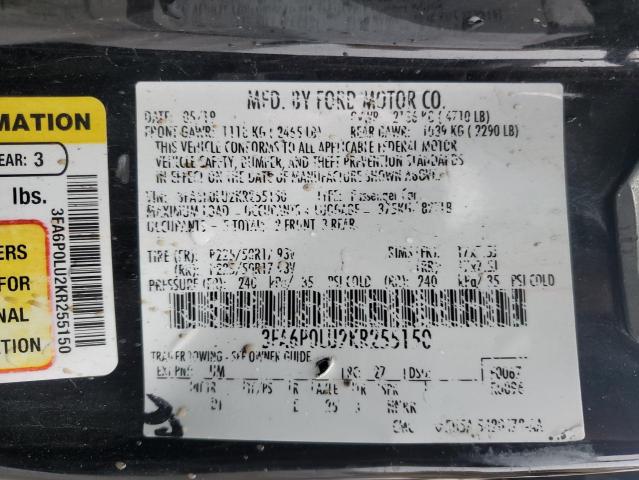 3FA6P0LU2KR255150 | 2019 FORD FUSION SE