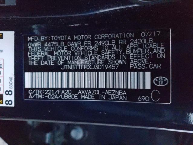 JTNB11HKXJ3019457 | 2018 TOYOTA CAMRY L