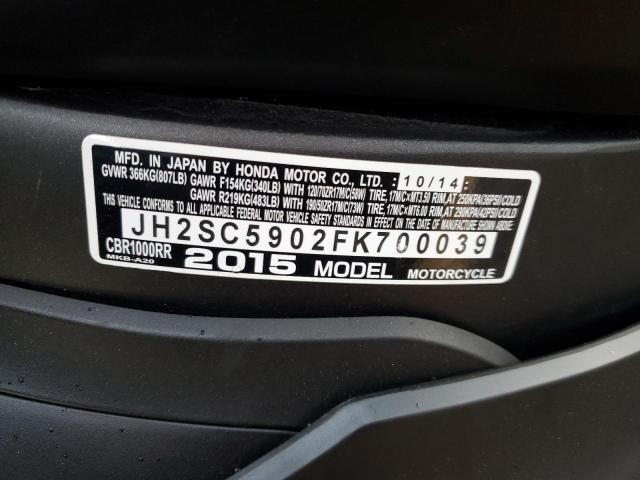 2015 HONDA CVR1000RR JH2SC5902FK700039