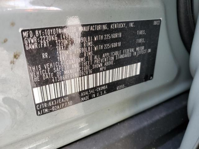 VIN 4T3B6RFV8NU092816 2022 TOYOTA RAV4 no.13