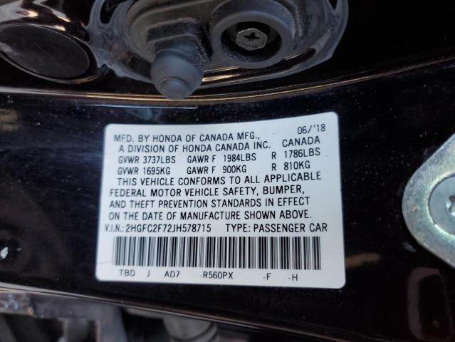 2018 HONDA CIVIC EX - 2HGFC2F72JH578715