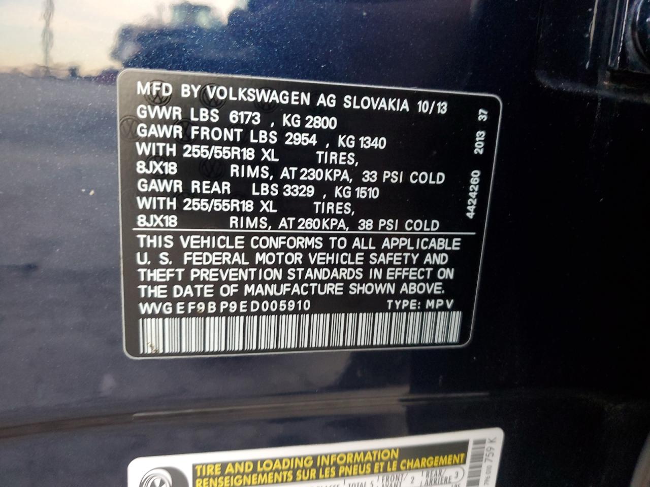 wvgef9bp9ed005910 WVGEF9BP9ED005910 2014 Volkswagen Touareg V6