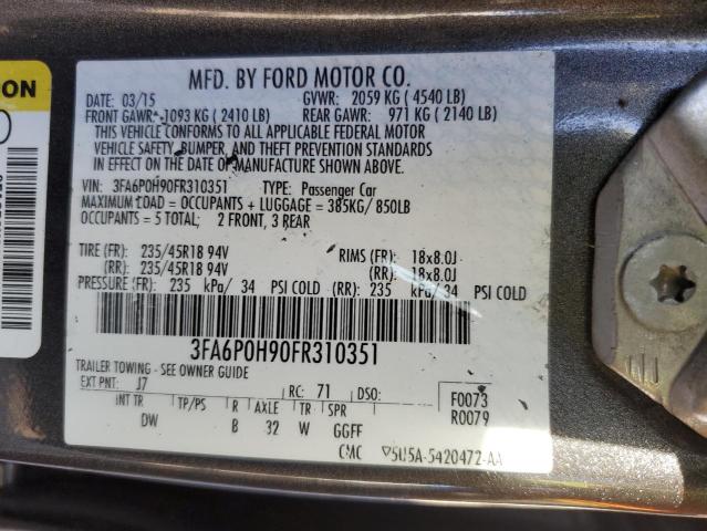 3FA6P0H90FR310351 | 2015 FORD FUSION SE