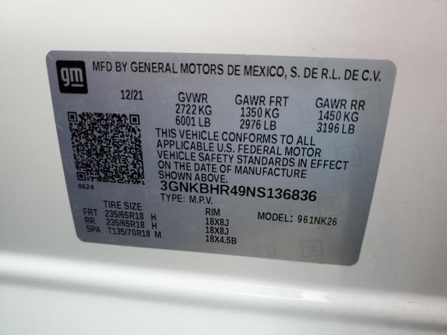 3GNKBHR49NS136836 | 2022 CHEVROLET BLAZER 2LT