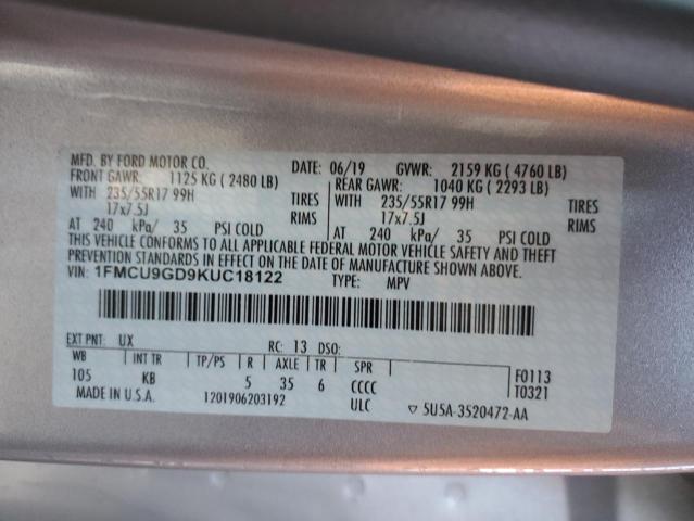 1FMCU9GD9KUC18122 2019 FORD ESCAPE, photo no. 13