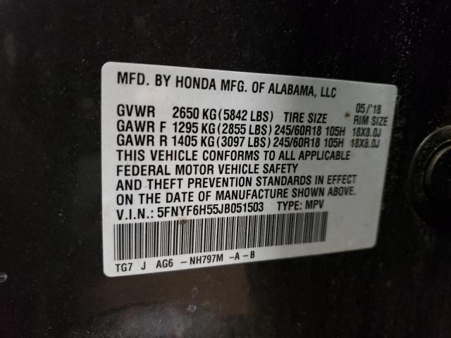 5FNYF6H55JB051503 | 2018 HONDA PILOT EXL