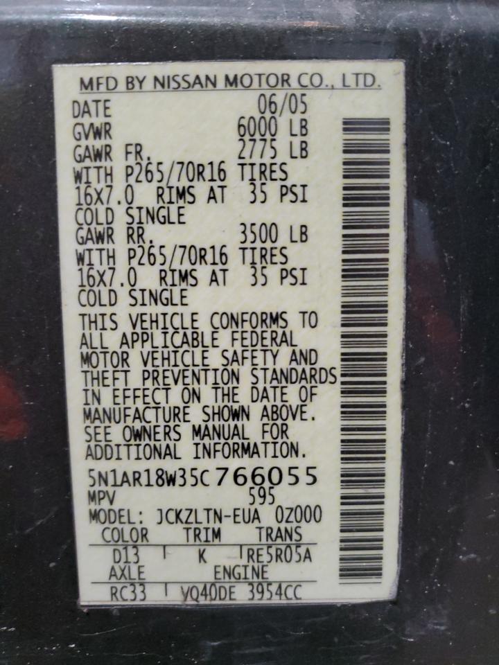 5n1ar18w35c766055 5N1AR18W35C766055 2005 Nissan Pathfinder Le