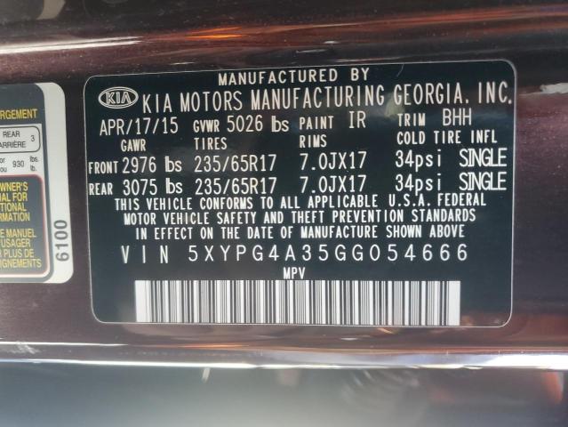 5XYPG4A35GG054666 | 2016 KIA SORENTO LX